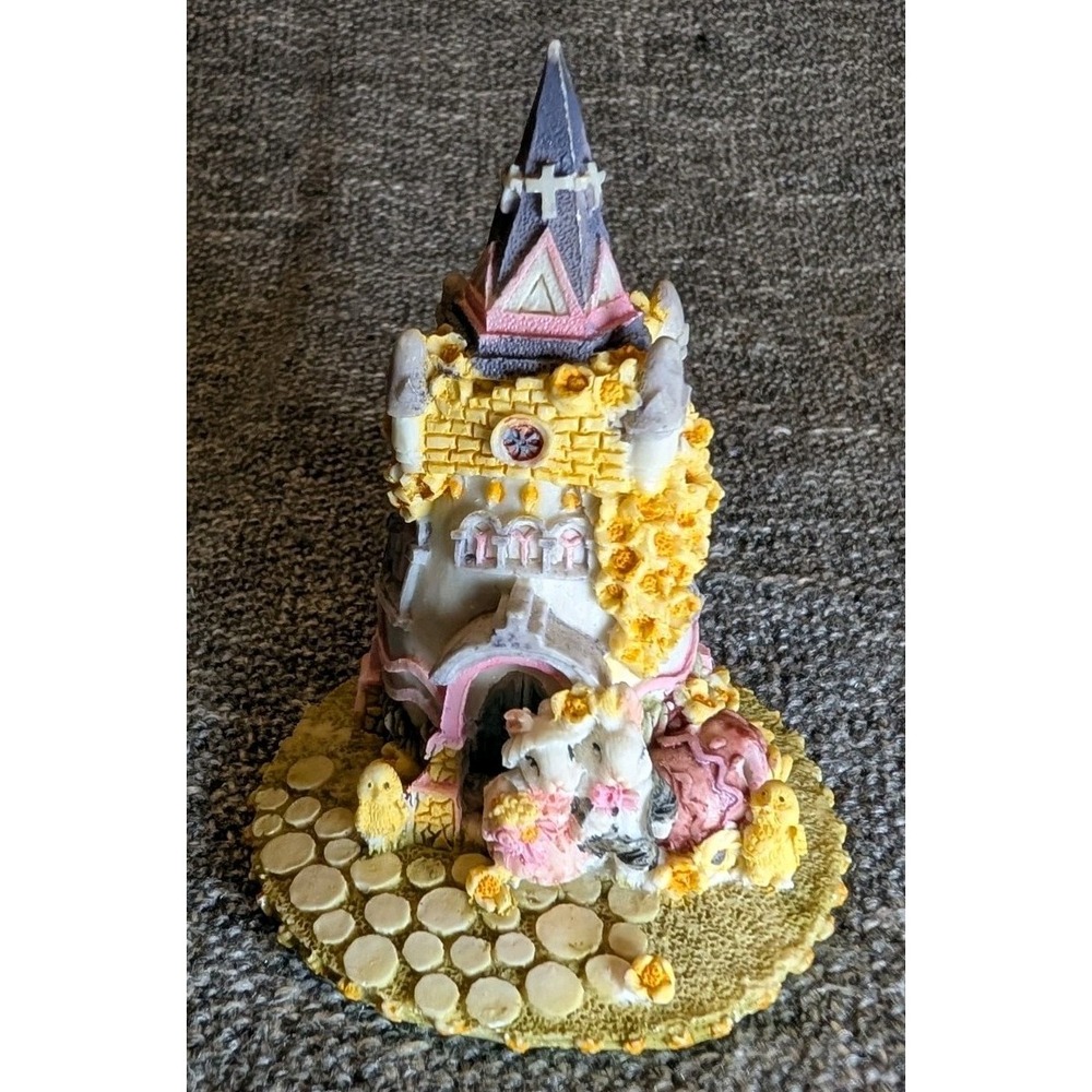 Easter Bunny Castle Figurine Resin 5" Spring Flowers Chicks Eggs Decor